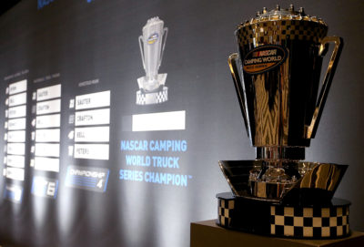MIAMI BEACH, FL - NOVEMBER 17: The Camping World Truck Series trophy sits on display during media day for the NASCAR Camping World Truck Series Championship at the Loews Hotel on November 17, 2016 in Miami Beach, Florida. (Photo by Sean Gardner/NASCAR via Getty Images)