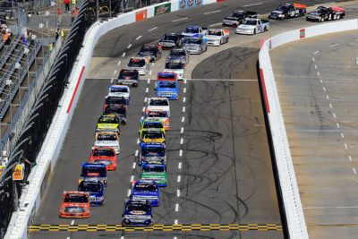 MARTINSVILLE, VA - OCTOBER 29: Chase Elliott, driver of the #71 NAPA Auto Parts/Valvoline Chevrolet, leads the field past the green flag to start the NASCAR Camping World Truck Series Texas Roadhouse 200 presented by Alpha Energy Solutions at Martinsville Speedway on October 29, 2016 in Martinsville, Virginia. (Photo by Daniel Shirey/Getty Images)