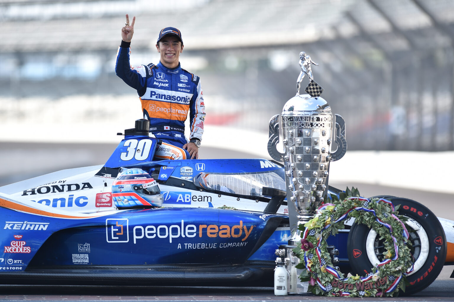 Takuma Sato won the 104th Indianapolis 500 presented by Gainbridge